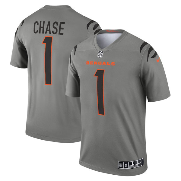 Men's Gray Cincinnati Bengals #1 Ja'Marr Chase Stitched Football Jersey